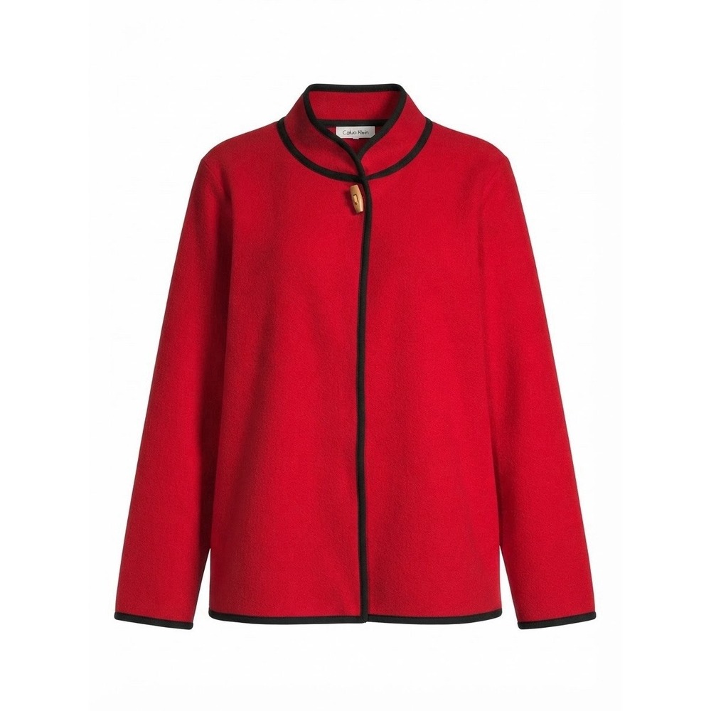 Calvin Klein Wool Cardigan Womens 1X Red Classy Old Money Gold Winter